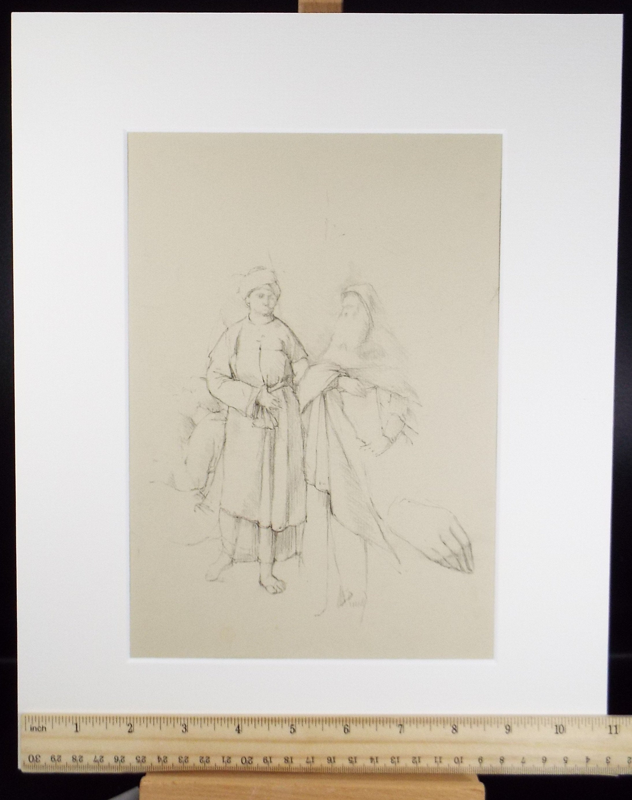 Original Pencil Sketch,'Arabic Figures', Circa 1950's, Hilda Burford (1887-1957)