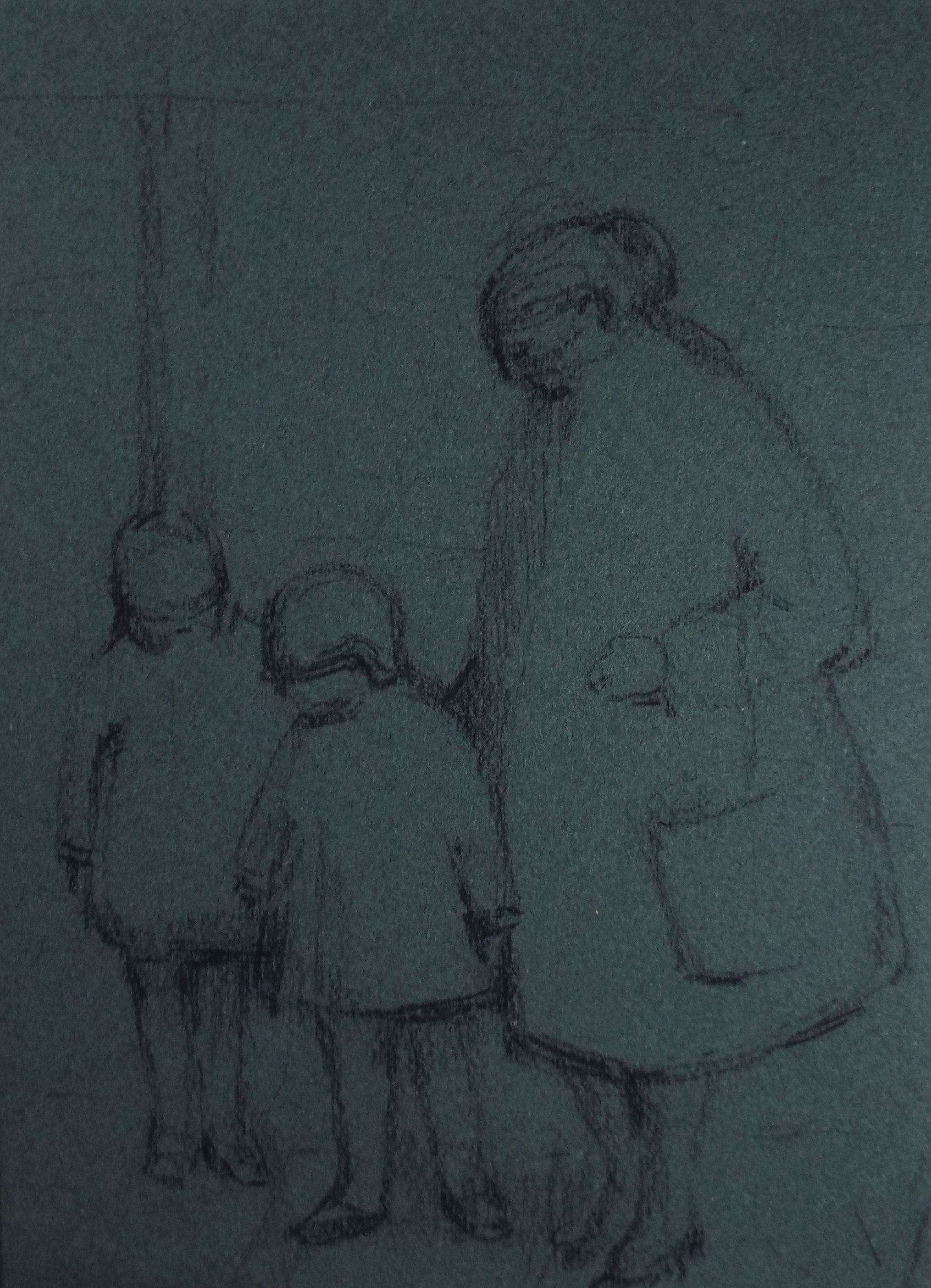 Original Pastel Drawing on brown paper,'Mother and Children', circa 1990, Mariota Bosanquet (1923-2022)