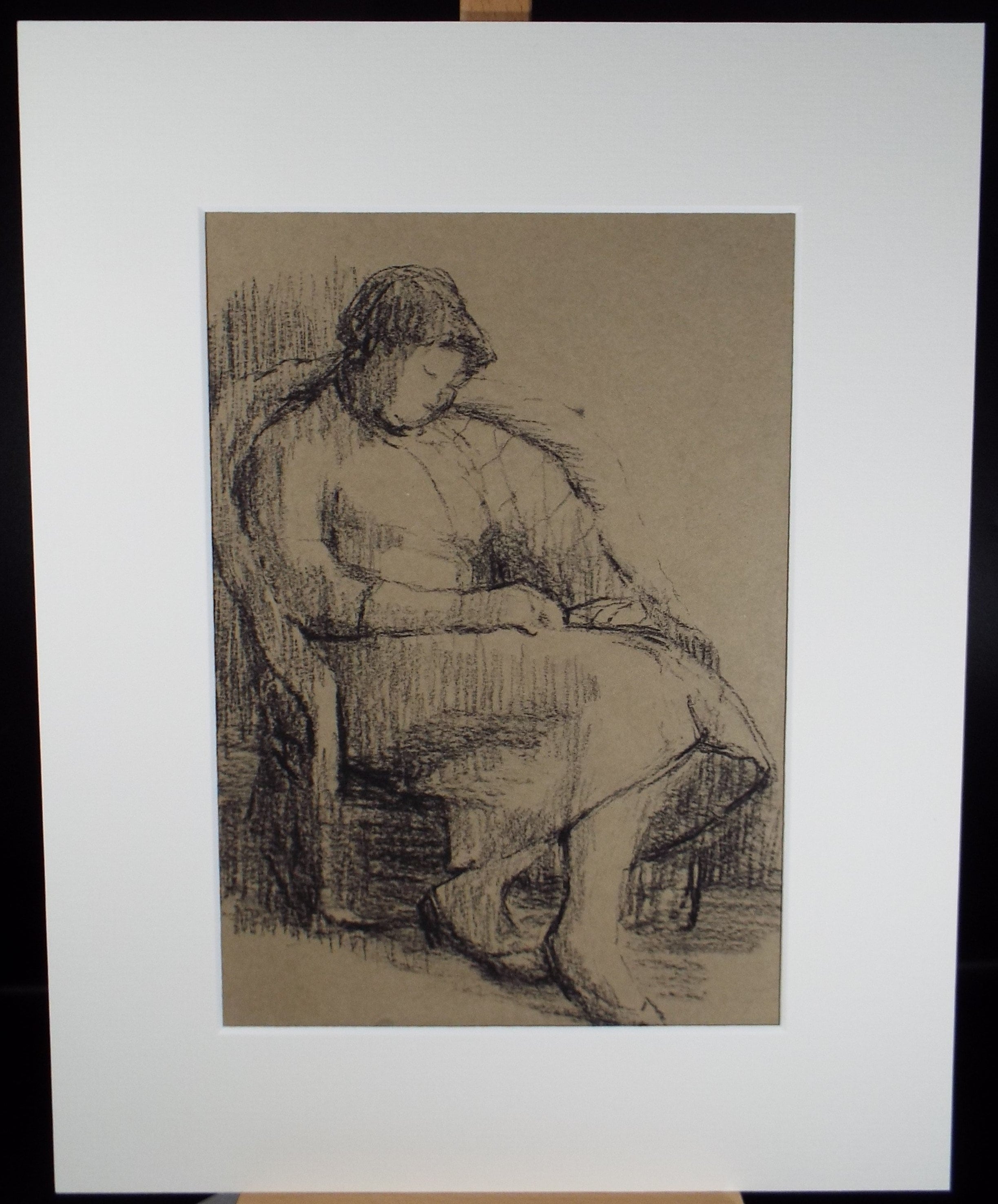 Original Conte pastel,'Portrait of a seated woman', Hilda Burford (1887-1957)